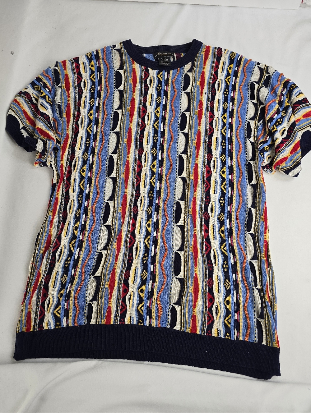 Vintage 90's Bucker 3D Knit Coogi Style Sweater Short Sleeve Men's Size XXL